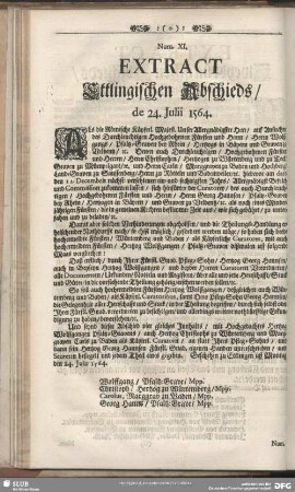Num. XI. Extract Ettlingischen Abschieds, de 24. Julii 1564