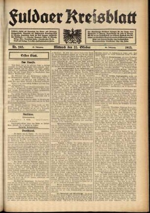 Erste Ausgabe vom Mittwoch, den 22. Oktober 1913.