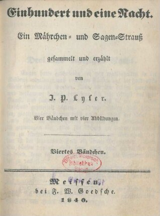 N.F., Bändchen 4: Abendländische Tausend und eine Nacht oder: die schönsten Mährchen und Sagen aller europäischer Völker