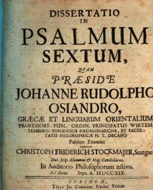 Dissertatio in Psalmum sextum