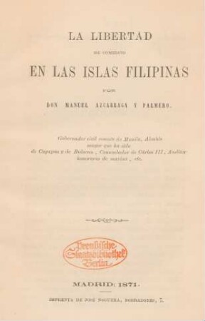 La libertad de comercio en las islas Filipinas