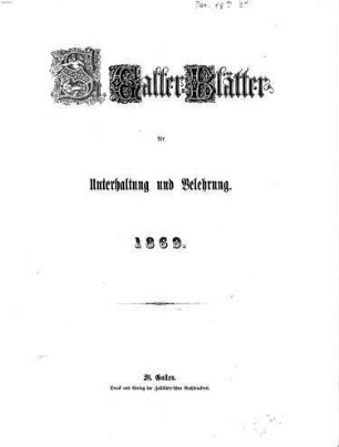 St. Galler Blätter : für Unterhaltung, Belehrung und literarische Mitteilungen. 1869