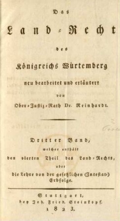 Bd. 3: Dritter Band, welcher enthält den vierten Theil des Land-Rechts, oder die Lehre von der gesetzlichen (Intestat-)Erbfolge