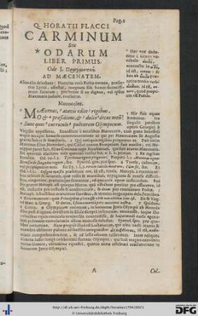 Carminum Seu Odarum Liber Primus.