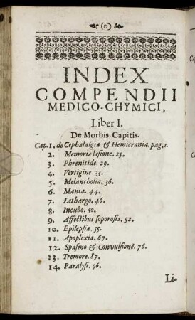 Index Compendii Medico-Chymici.