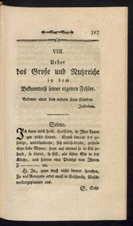 VIII.Ueber das Große und Nutzreiche in dem Bekenntniß seiner eigenen Fehler