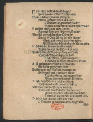 Erfreulich wolt ich wohl singen/ Zu Ehrn einen Bürcken-Freund/ ...