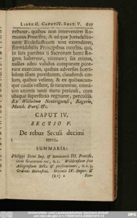 Sectio V. De rebus Seculi decimi tertii.
