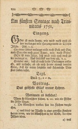 Am fünften Sontage nach Trininitatis 1751