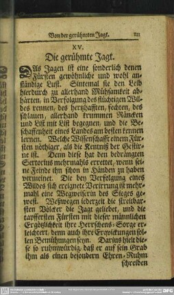 XV. Die gerühmte Jagt