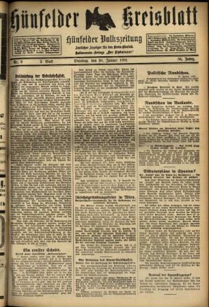 Zweite Ausgabe vom Dienstag, den 20. Januar 1931.