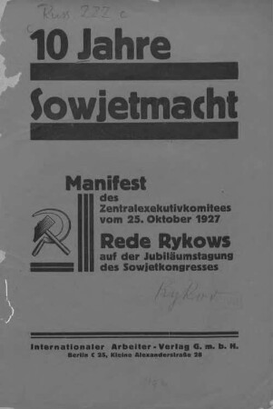 10 Jahre Sowjetmacht