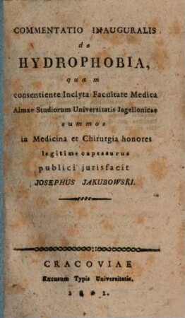 Commentatio inaug. de hydrophobia