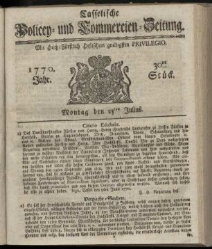 30tes Stueck, Montag den 23ten Julius. 1770