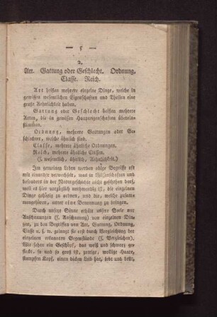 2. Art. Gattung oder Geschlecht. Ordnung. Classe. Reich.