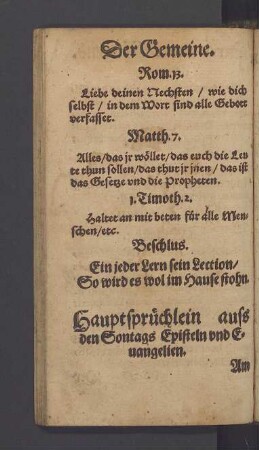Hauptsprüchlein auss den Sonntags Episteln und Evangelien.