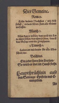 Hauptsprüchlein auss den Sonntags Episteln und Evangelien.