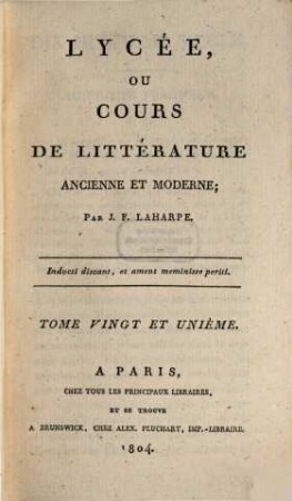 Lycée ou cours de littérature ancienne et moderne, 21
