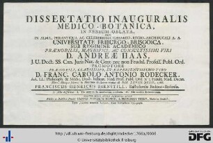 Dissertatio Inauguralis Medico-Botanica, In Xenium Oblata