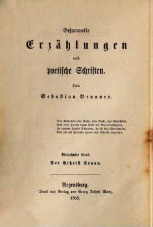 Gesammelte Erzählungen und poetische Schriften, 14. Band. Der Atheist Renan und sein Evangelium