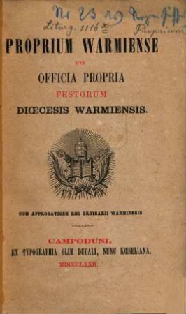 Proprium Warmiense sive Officia propria festorum dioecesis Warmiensis