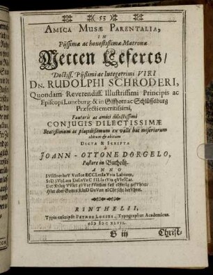 Amica Musae Parentalia, In Piissimae ac honestssimae Matronae Metten Leferts ... obitum & abitum.