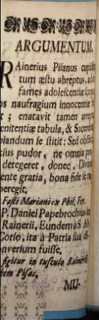 S. Rainerius Sacrilegi Pudoris Victor : Mariano In Theatro Propositus Cum ... Clemens Augustus Comes De Törring, Praefectus Congregationis Minoris B. V. Mariae Ab Angelo Salutatae Promulgaretur
