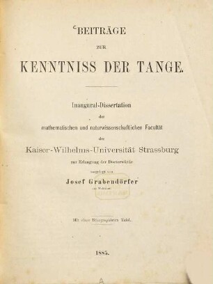 Beiträge zur Kenntniß der Tange