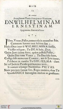 II: Ad candem serenißimam daniae principem ac dominam, DN. Wilhelminam Ernestinam. Epigramma Encomiasticon