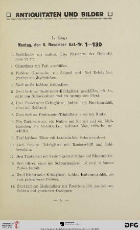 1. Tag: Kat.- Nr. 1-130