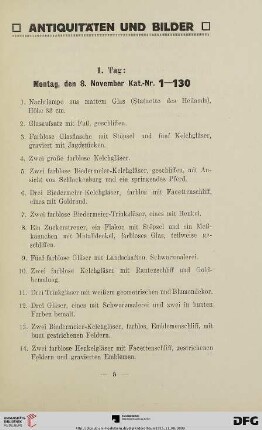1. Tag: Kat.- Nr. 1-130