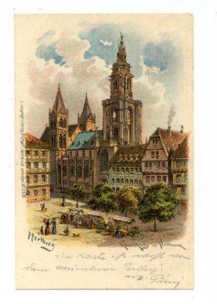 Marktplatz und Außenansicht der Kilianskirche von Nordwesten und den Häusern Kaiserstraße 32 und 34