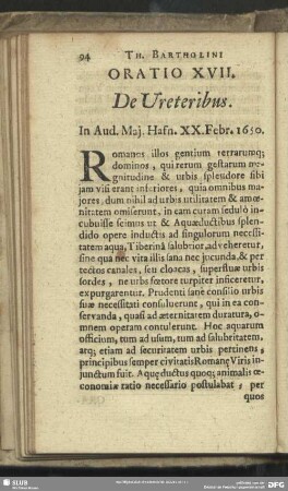 Oratio XVII. De Ureteribus
