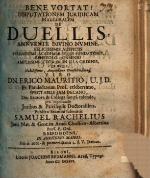 Disp. iur. inaug. de duellis
