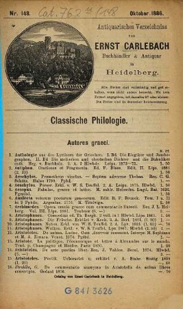 Antiquarisches Bücherverzeichnis. 148. 1886
