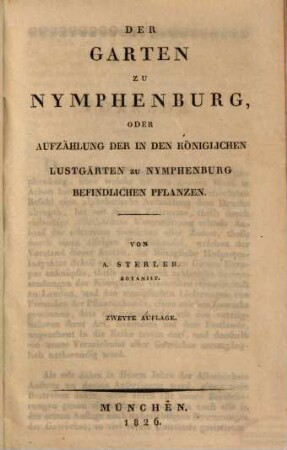 Hortus Nymphenburgensis seu enumeratio plantarum in horto regio Nymphenburgensi cultarum