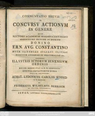 Commentatio Brevis De Concvrsv Actionvm In Genere