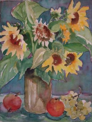 Sonnenblumen mit Äpfeln