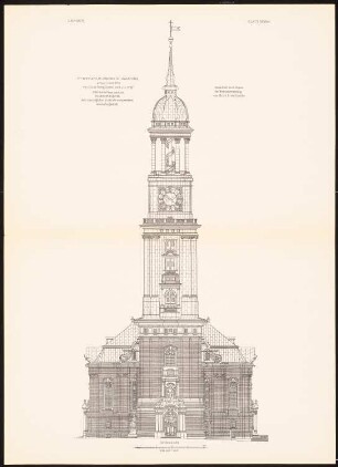 St. Michaelis-Kirche, Hamburg: Ansicht von Westen (aus: Baukunst d. Barock u. Klassizismus in Deutschland, hrsg. v. Zeichenaussch. d. Stud. d. TH Berlin, 1875)
