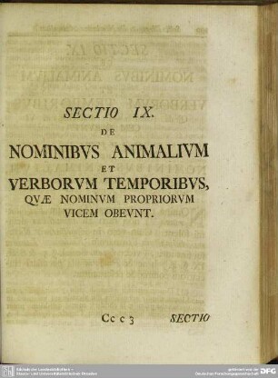 Sectio IX. De Nominibus Animalium Et Verborum Temporibus, Quae Nominum Propriorum Vicem Obeunt