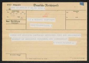 Brief von Edwin Fischer an Gerhart Hauptmann