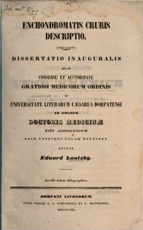 Enchondromatis cruris descriptio : (Diss. inaug.) (acc. tab. lithogr.)
