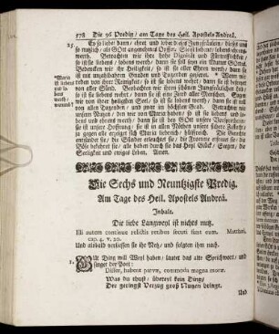 Die Sechs und Neuntzigste Predig. Am Tage des Heil. Apostels Andreä. - Die Hunderste Predig. Am Tag des heiligen Ertz-Martyrers Stephani.