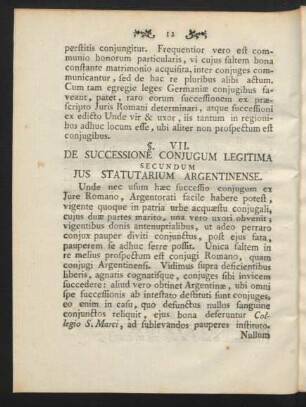 §. VII. De Successione Coniugum Legitima Secundum Ius Statutarium Argentinense.
