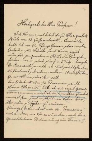 Nr. 14 Brief von Samuel Oppenheim an Karl Schwarzschild. Karolinenthal, 24.5.1901