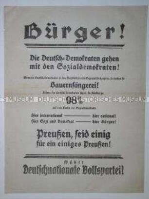 Flugblatt der Deutschnationalen Volkspartei für die Wahlen zur Nationalversammlung 1919