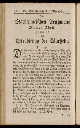 Der Mathematischen Arithmetic Dritter Theil: handelnd von Extrahirung der Wurtzeln.