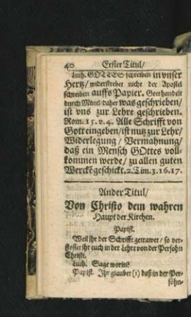 Ander Titul/ Von Christo dem wahren Haupt der Kirchen.