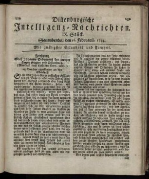 Sonnabends: den 26. Februarii 1774.