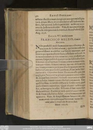 Epist. VI. Mediolanum. Francisco Melzio, Comiti Mazentae.